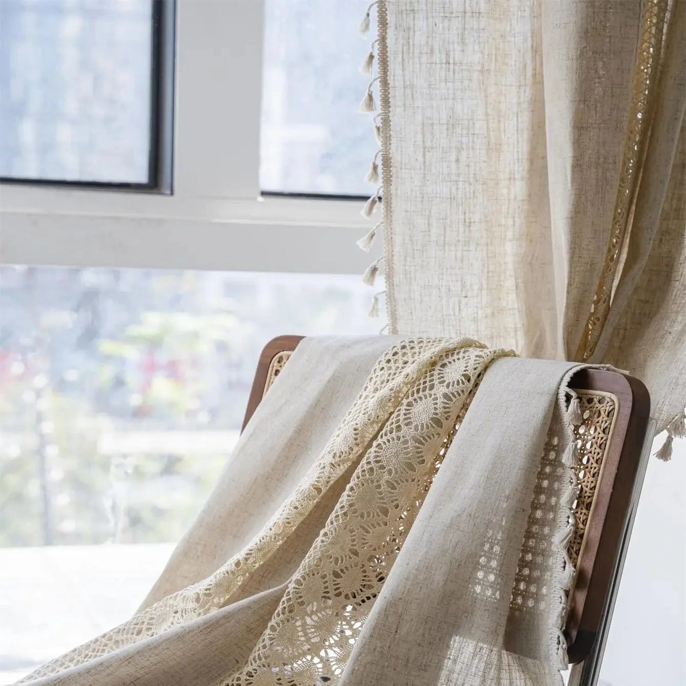 Rideau bohème beige naturel