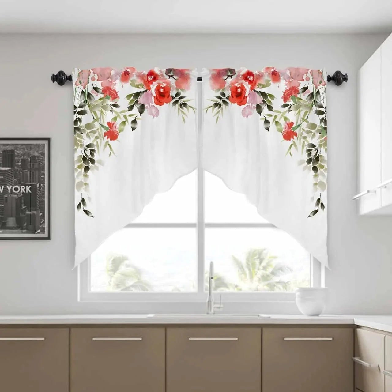 Rideau brise vue blanc à motifs roses