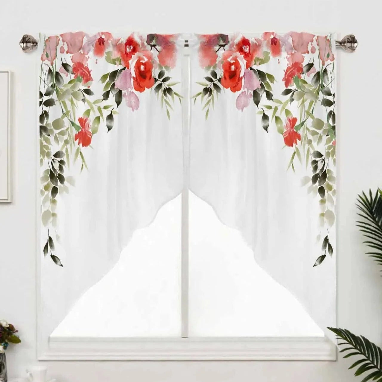 Rideau brise vue blanc à motifs roses