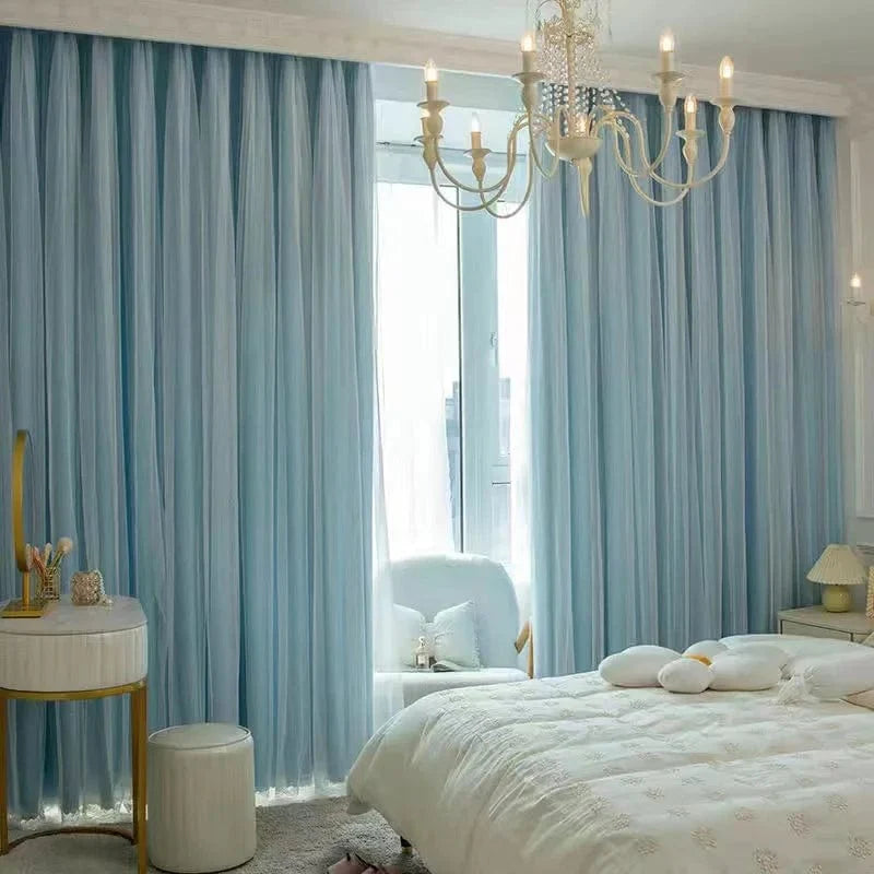 Rideau chambre bleu harmonie luxueuse