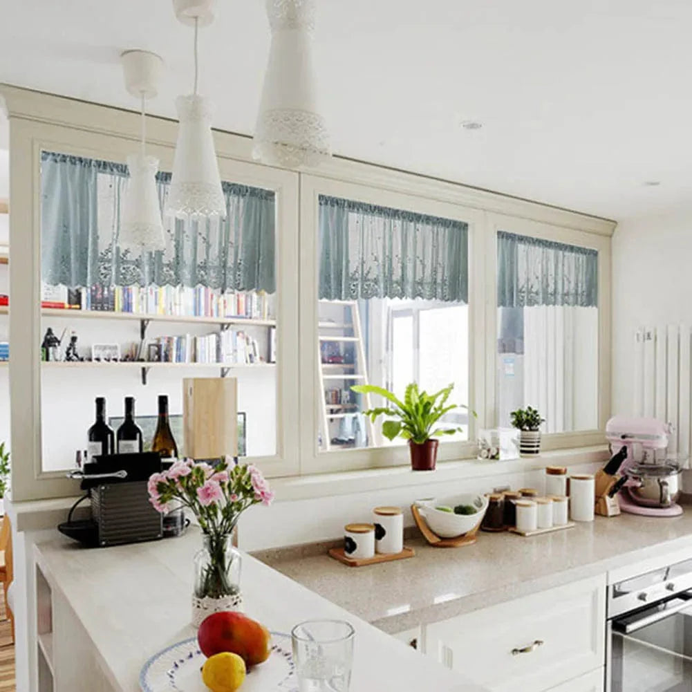 Rideau cuisine bleu pour rangement