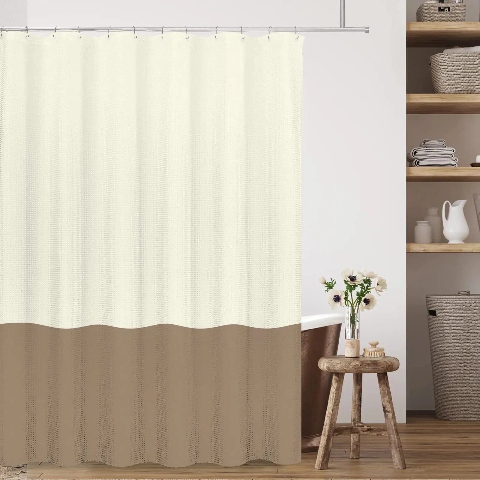 Rideau de douche biton beige et marron