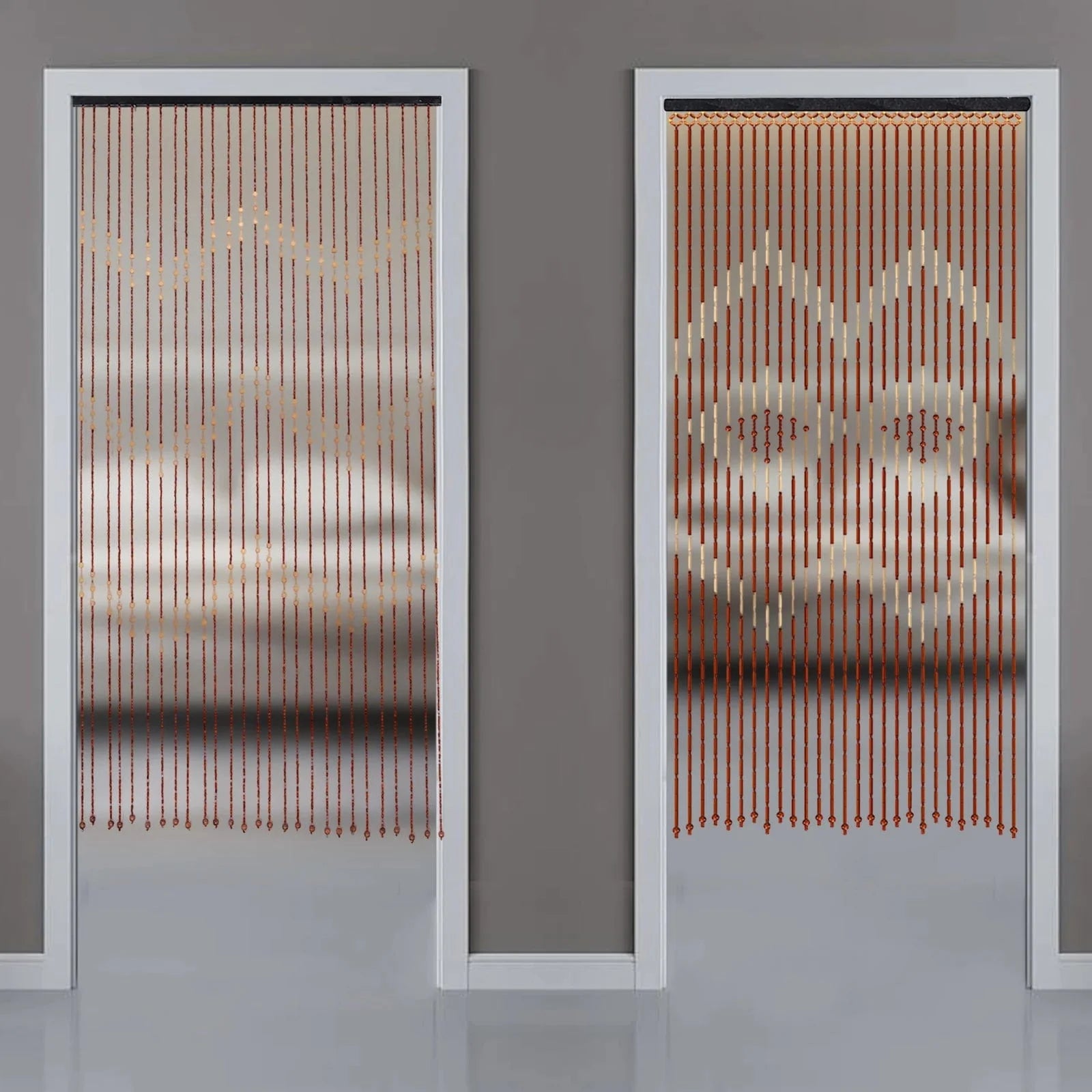 Rideau de perles bois blanc à motifs