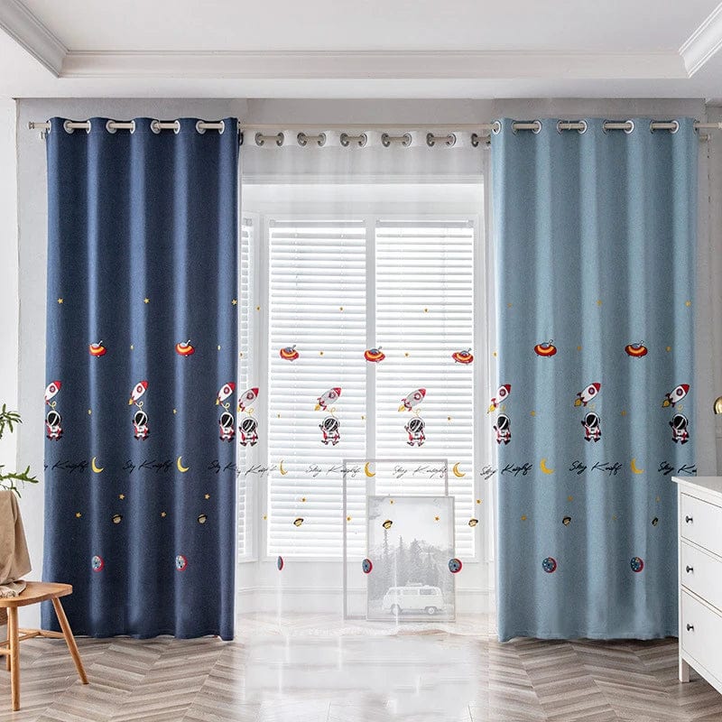 Rideau enfant bleu avec aventure spatiale