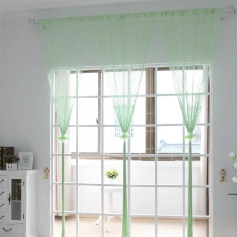 Rideau fil vert long