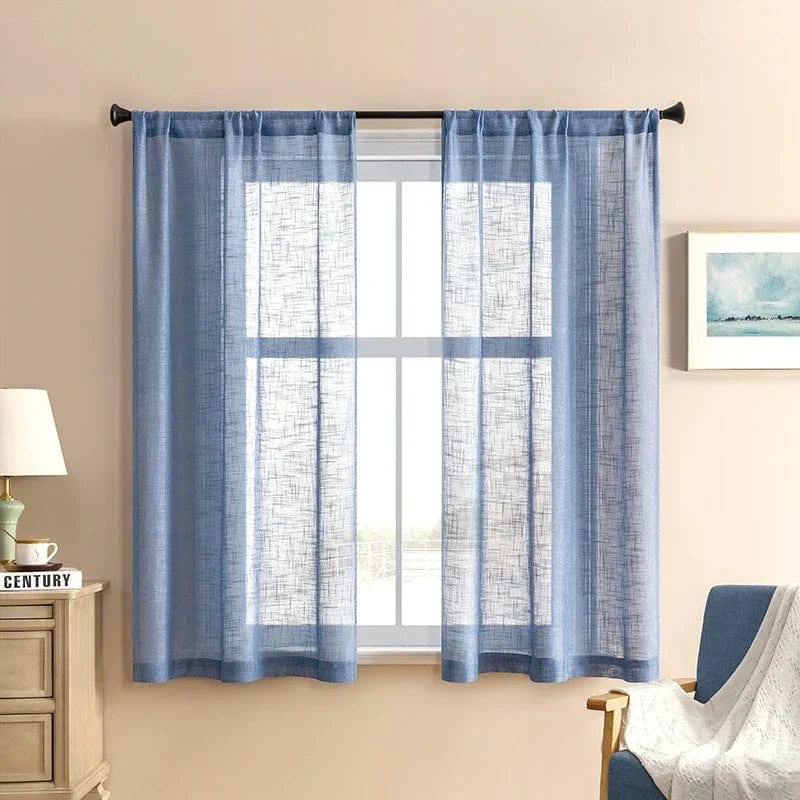 Rideau lin bleu pour fenêtre