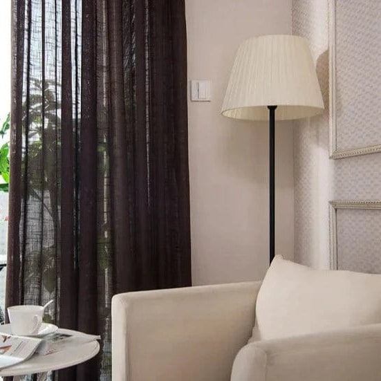 Rideau lin marron foncé long et chic