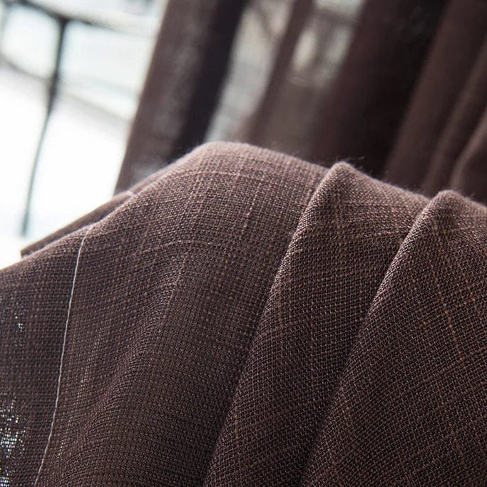 Rideau lin marron foncé long et chic