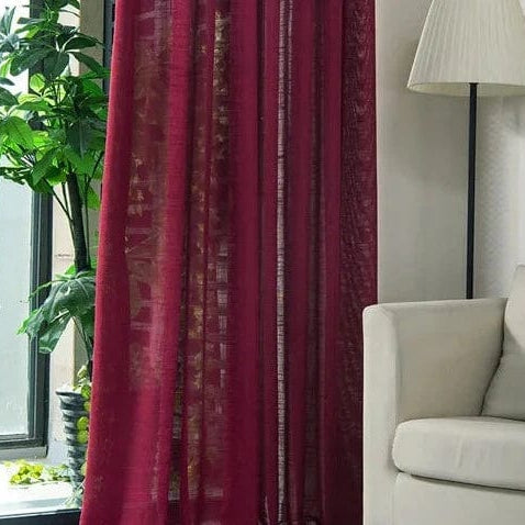 Rideau lin rouge champêtre