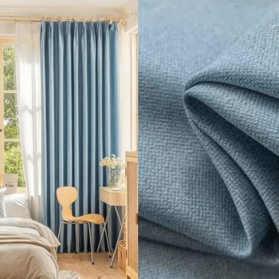 Rideau salon bleu clair soyeux