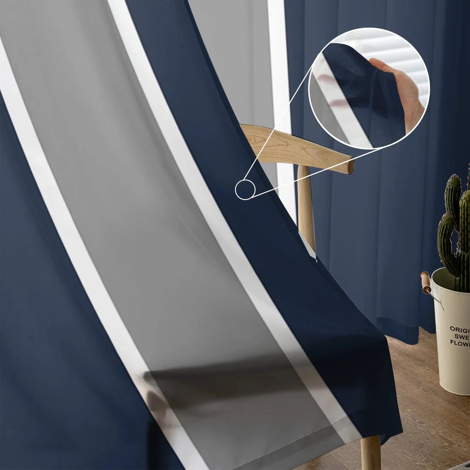 Rideau salon bleu et blanc prestige