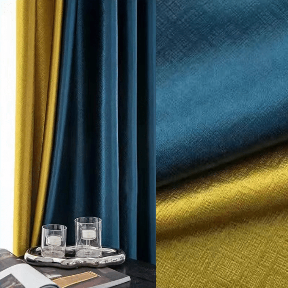 Rideau salon bleu et jaune harmonieux scintillant