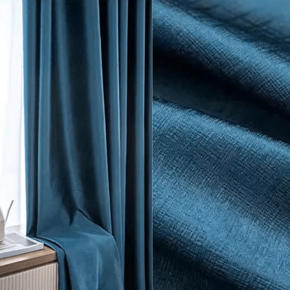 Rideau salon bleu harmonieux scintillant