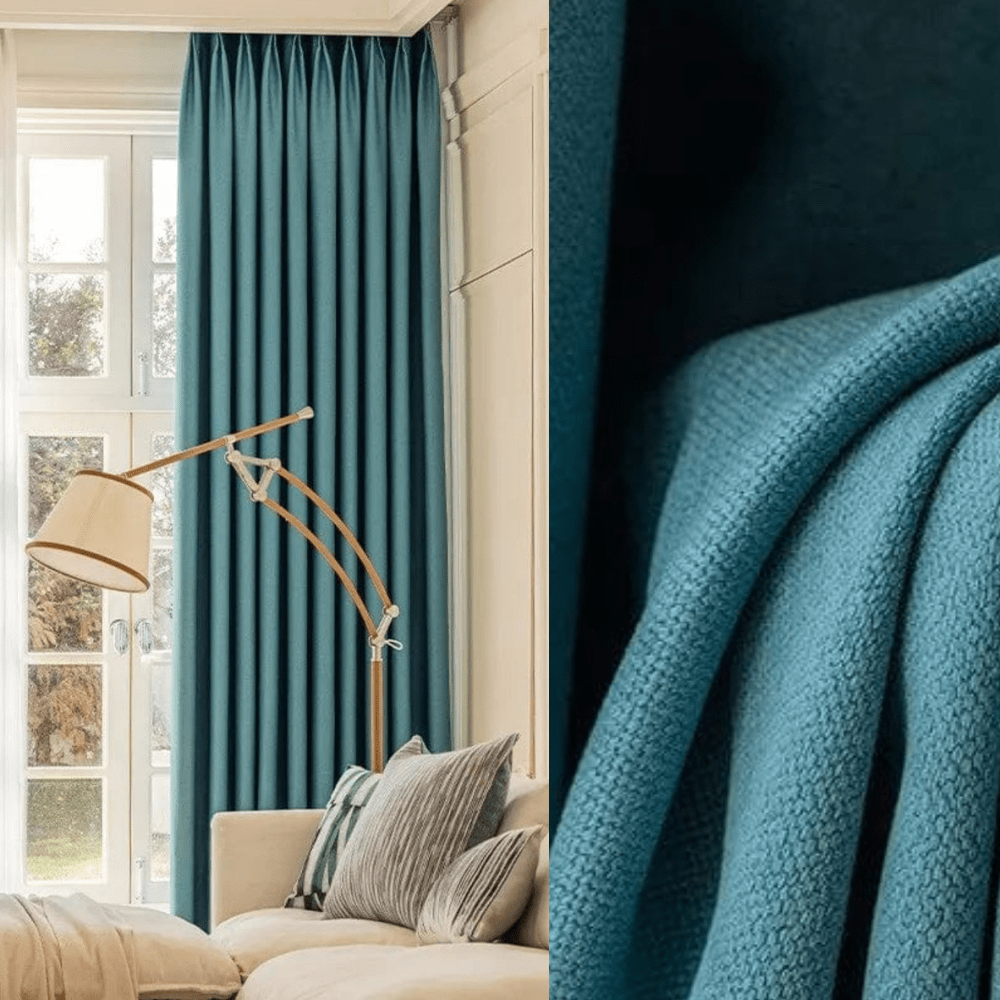 Rideau salon bleu soyeux