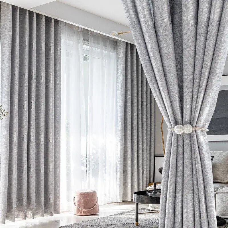 Rideau salon gris à motifs sapins