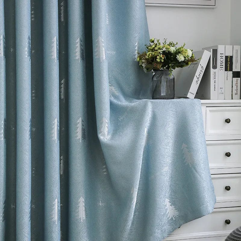 Rideau salon gris à motifs sapins