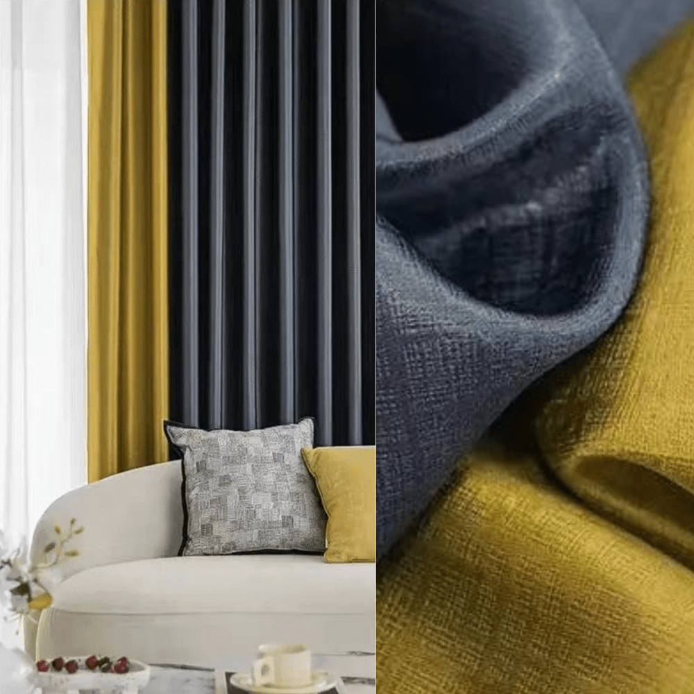 Rideau salon gris et jaune harmonieux scintillant