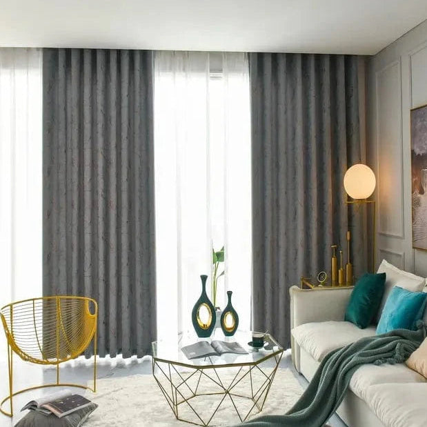 Rideau salon gris velours vintage à dorures