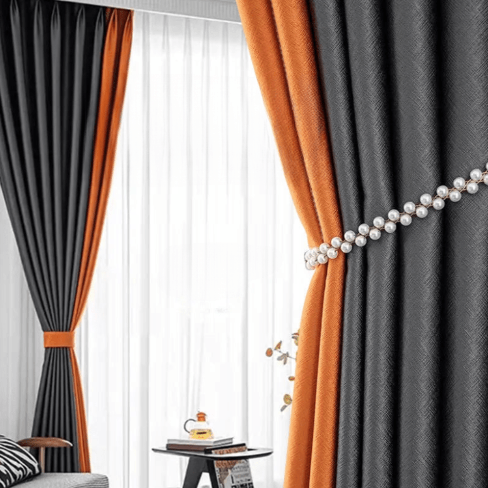 Rideau salon noir et orange harmonieux scintillant