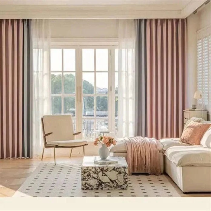 Rideau salon rose soyeux