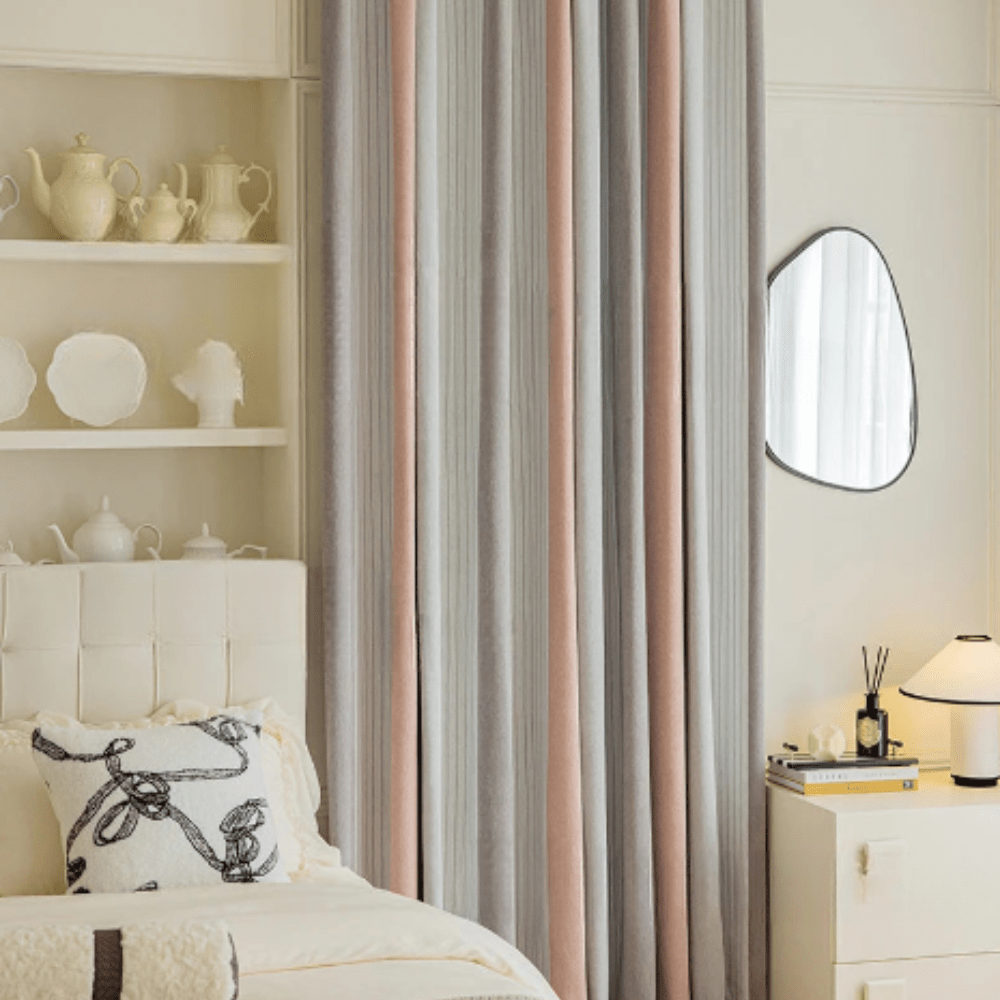 Rideau thermique combiné rose gris et blanc