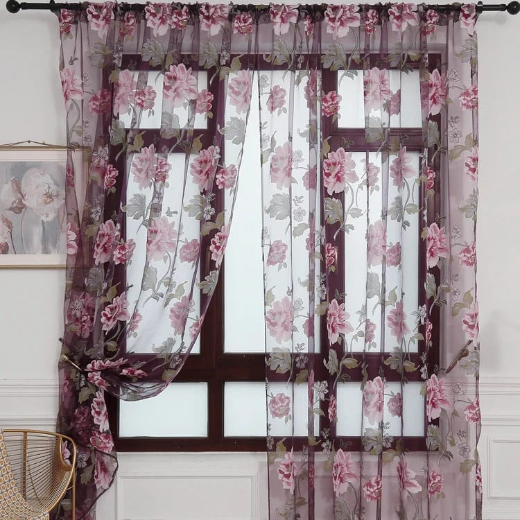 Voilage à motifs fleures roses