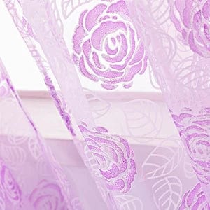 Voilage violet à motifs roses