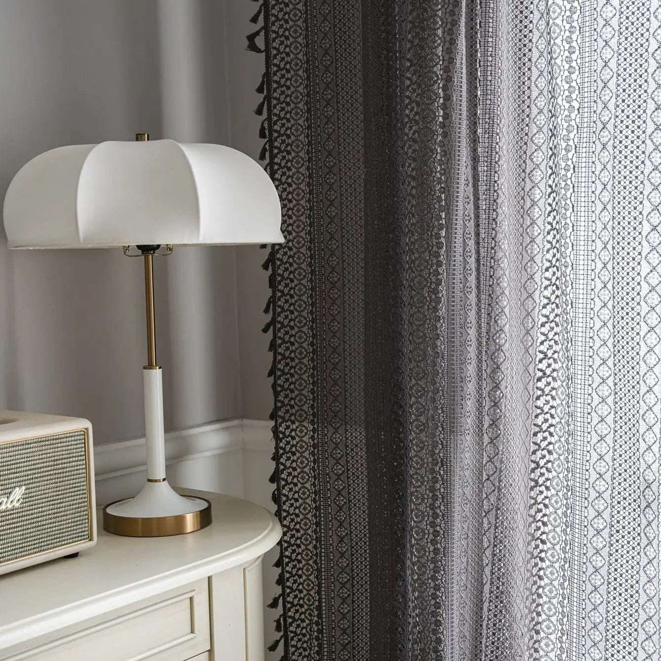 Rideau bohème gris clair