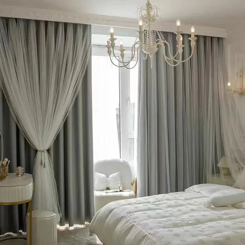 Rideau chambre gris clair harmonie luxueuse