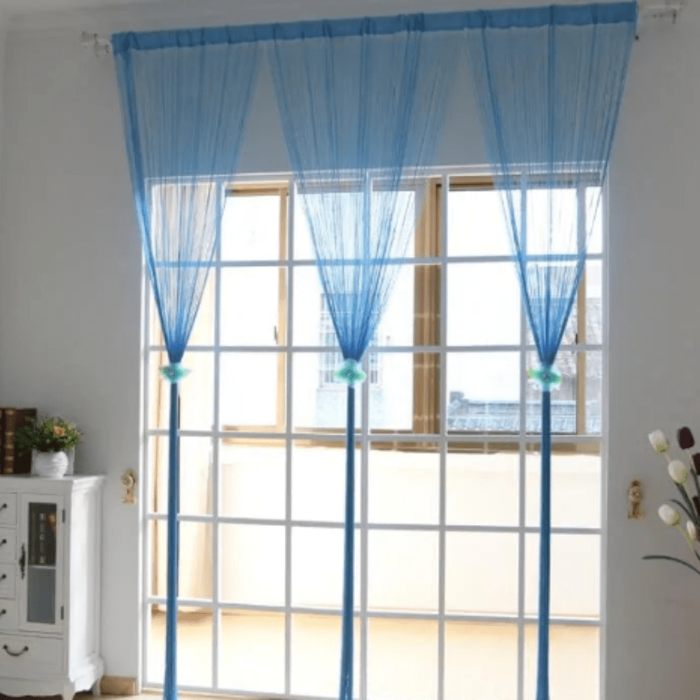 Rideau fil bleu long