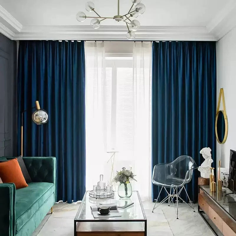 Rideau velours bleu occultant doux